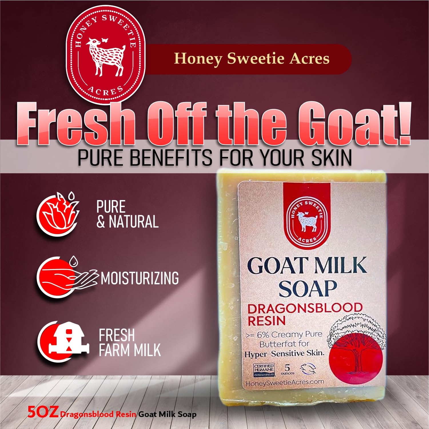 Honey Sweetie Acres Dragonsblood Goat Milk Soap - Handmade 5 oz Bar, Made with Natural Ingredients, Moisturizing & Gentle, Made in the USA